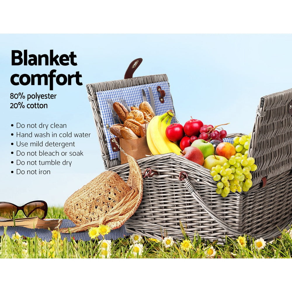 Alfresco 4 Person Picnic Basket Set Baskets Insulated Blanket Bag