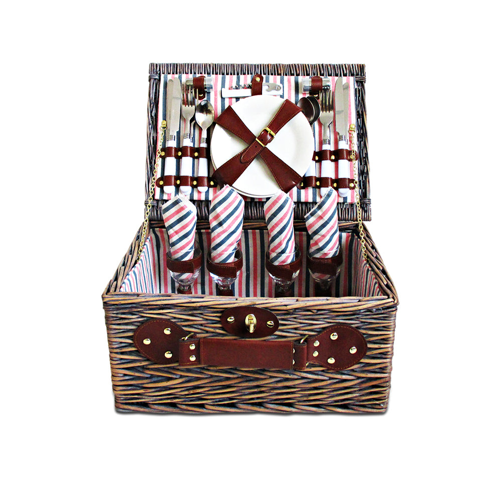 The Alfresco: 4 Person Picnic Basket Set & Insulated Blanket