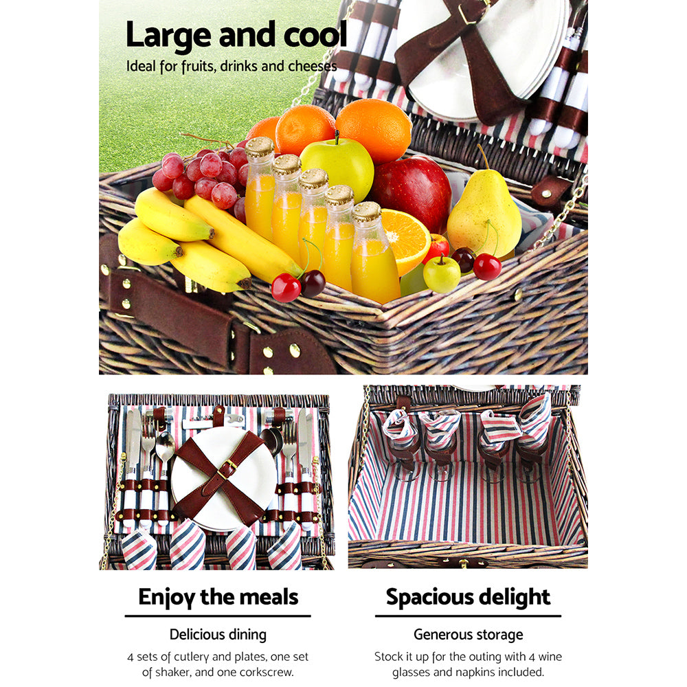 The Alfresco: 4 Person Picnic Basket Set & Insulated Blanket