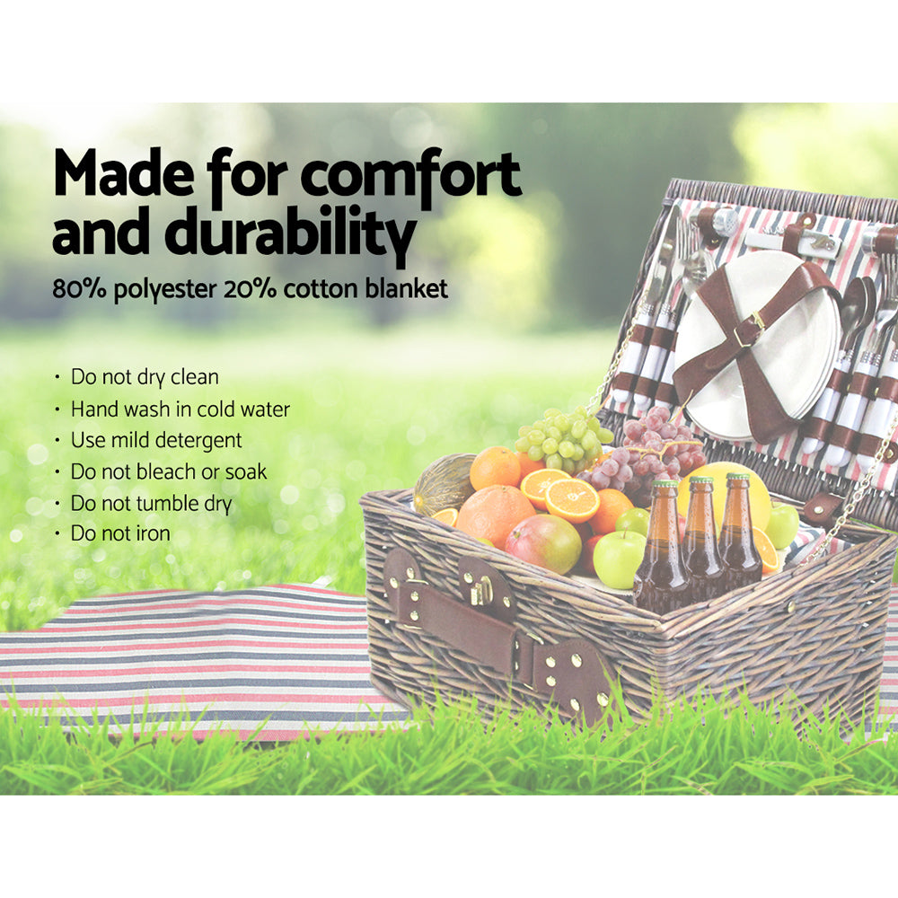 The Alfresco: 4 Person Picnic Basket Set & Insulated Blanket