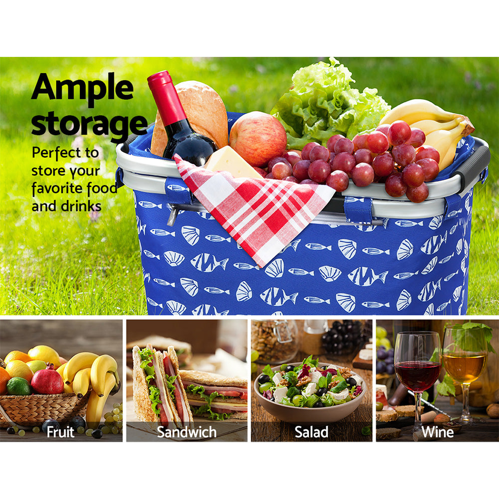 Alfresco Picnic Basket Folding Bag Hamper Food Insulated Storage